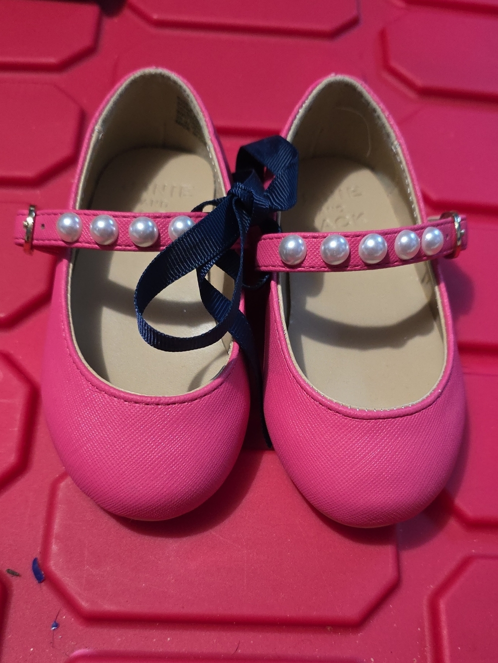 Janie and Jack Hot Pink Mary Jane Shoes with Pearl Strap